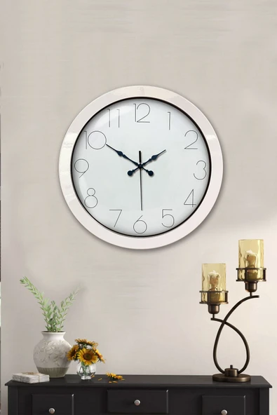 Platin Saat Hediyelik 36 Cm Beyaz Metal Modern Duvar Saati - 2