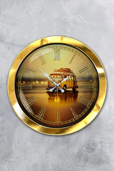 Platin Saat Hediyelik 36 Cm Gold Metal Dekoratif Duvar Saati