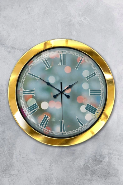 Platin Saat Hediyelik 36 Cm Gold Metal Modern Duvar Saati