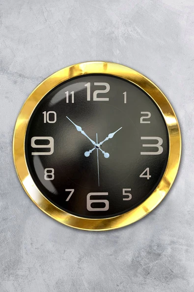 Platin Saat 36 Cm Gold Metal Siyah Klasik Duvar Saati