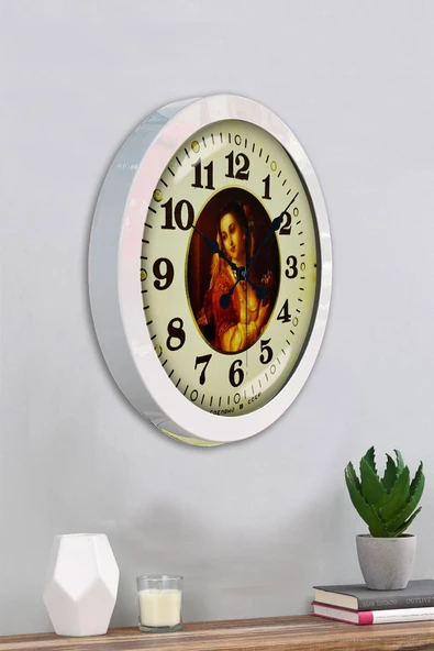 Platin Saat 36 Cm Beyaz Metal Tablo Kadın Duvar Saati - 4