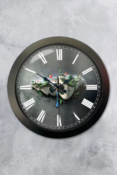Platin Saat Hediyelik 36 Cm Siyah Metal Naturel Duvar Saati