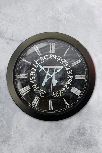Platin Saat Hediyelik 36 Cm Siyah Metal Pi Duvar Saati
