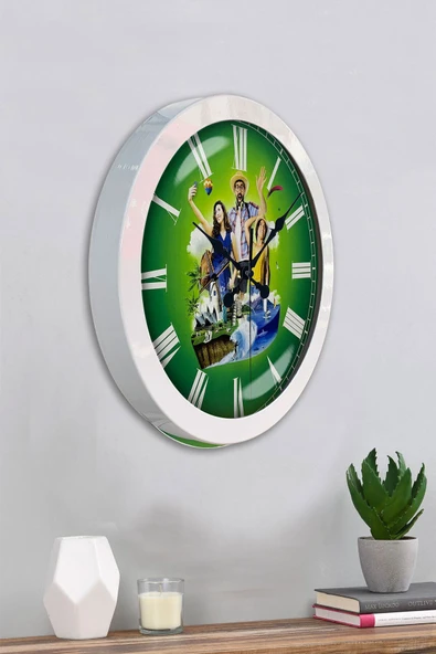 Platin Saat Hediyelik 36 Cm Beyaz Metal Tatil Duvar Saati - 4