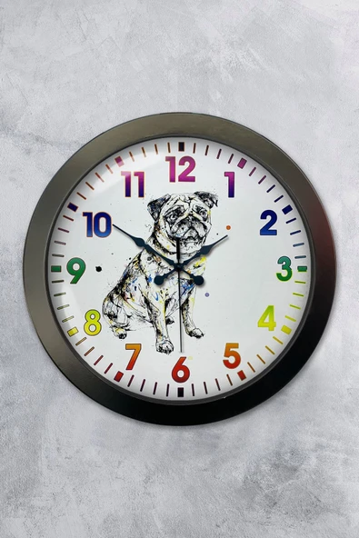 Platin Saat Hediyelik 36 Cm Siyah Metal Köpek Duvar Saati