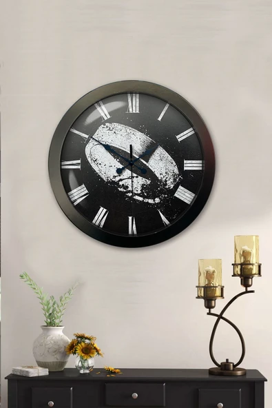 Platin Saat Hediyelik 36 Cm Siyah Metal Yüzük Duvar Saati - 2