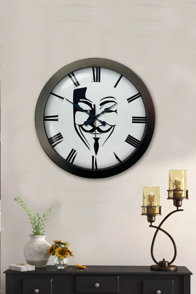 Platin Saat Hediyelik 36 Cm Siyah Metal Maske Duvar Saati - 2