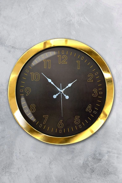 Platin Saat 36 Cm Gold Metal Siyah Sarı Duvar Saati