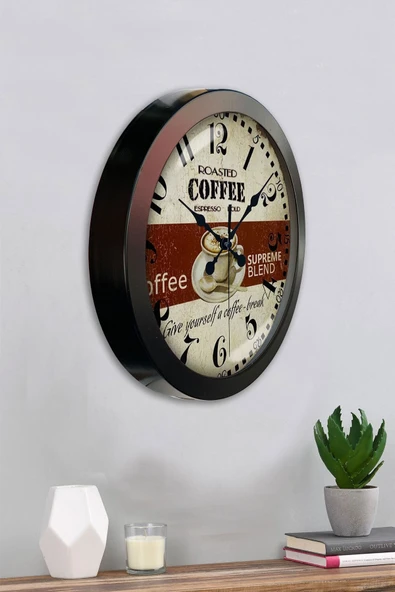 Platin Saat Hediyelik 36 Cm Siyah Metal Espresso Duvar Saati - 4