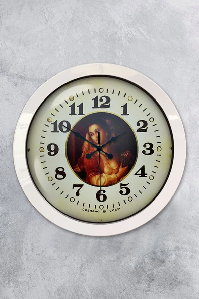 Platin Saat 36 Cm Beyaz Metal Tablo Kadın Duvar Saati - 1