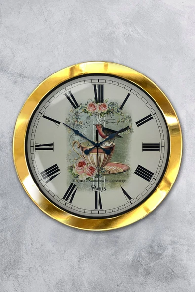 Platin Saat Hediyelik 36 Cm Gold Metal Mutfak Duvar Saati
