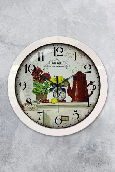 Platin Saat Hediyelik 36 Cm Beyaz Metal Mutfak Duvar Saati