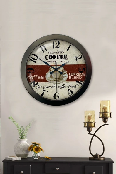 Platin Saat Hediyelik 36 Cm Siyah Metal Espresso Duvar Saati - 2