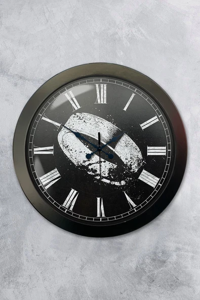 Platin Saat Hediyelik 36 Cm Siyah Metal Yüzük Duvar Saati