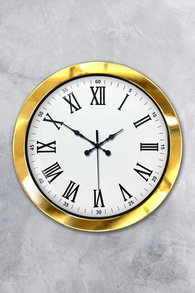 Platin Saat 36 Cm Gold Metal Romen Sayılı Duvar Saati