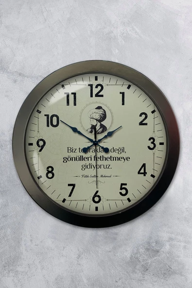 Platin Saat Hediyelik 36 Cm Siyah Metal Fatih Sultah Mehmet Duvar Saati