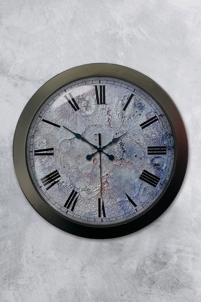 Platin Saat Hediyelik 36 Cm Siyah Metal Kreter Duvar Saati