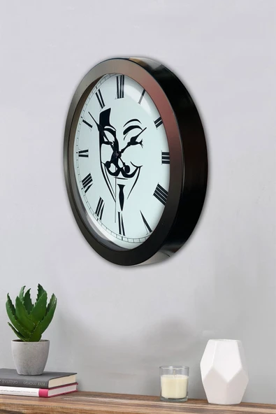 Platin Saat Hediyelik 36 Cm Siyah Metal Maske Duvar Saati - 3