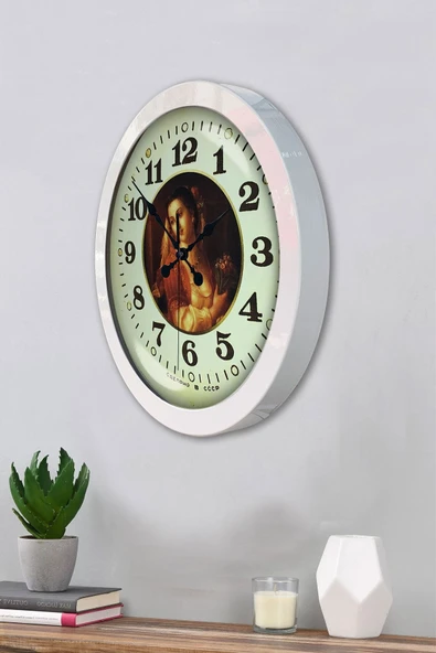 Platin Saat 36 Cm Beyaz Metal Tablo Kadın Duvar Saati - 3