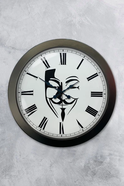 Platin Saat Hediyelik 36 Cm Siyah Metal Maske Duvar Saati - 1