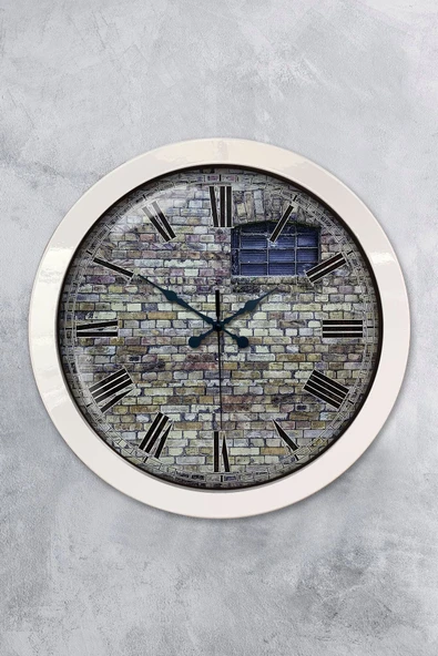 Platin Saat 36 Cm Beyaz Metal Taş Yapı Duvar Saati