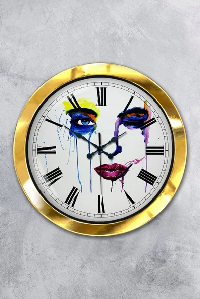 Platin Saat 36 Cm Gold Metal Modern Sanat Duvar Saati