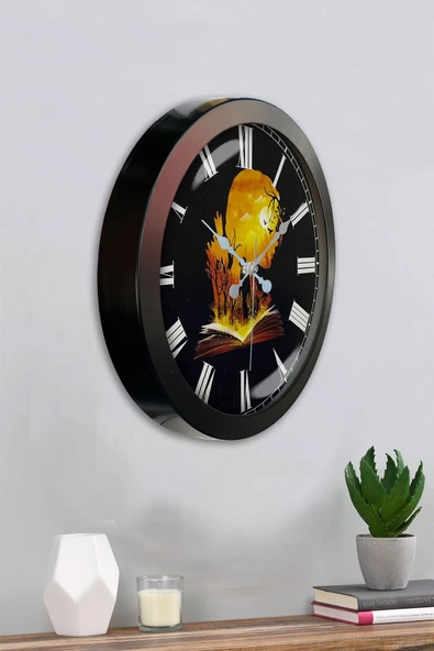 Platin Saat 36 Cm Siyah Metal Kitap - Insan Duvar Saati - 4