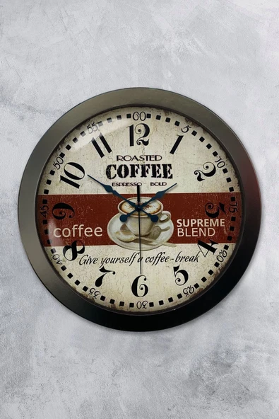 Platin Saat Hediyelik 36 Cm Siyah Metal Espresso Duvar Saati