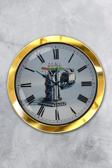 Platin Saat Hediyelik 36 Cm Gold Metal Para Duvar Saati