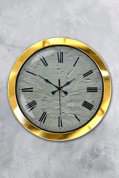 Platin Saat 36 Cm Gold Metal Taş Görünümlü Duvar Saati