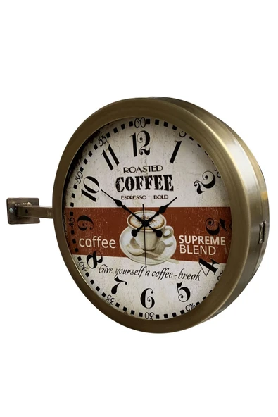 Platin Saat 36 Cm Eskitme Metal Espresso Istasyon Duvar Saati