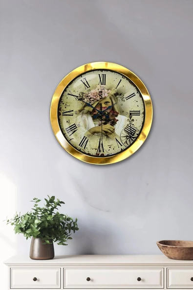 Platin Saat Hediyelik 36 Cm Gold Metal Romen Duvar Saati - 2