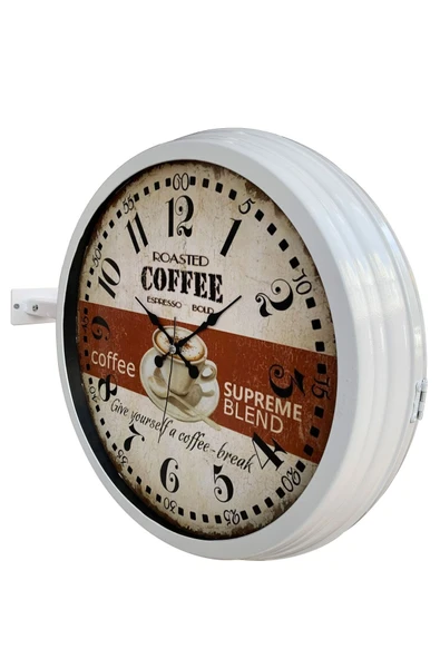 Platin Saat 40 Cm Beyaz Metal Espresso Istasyon Duvar Saati