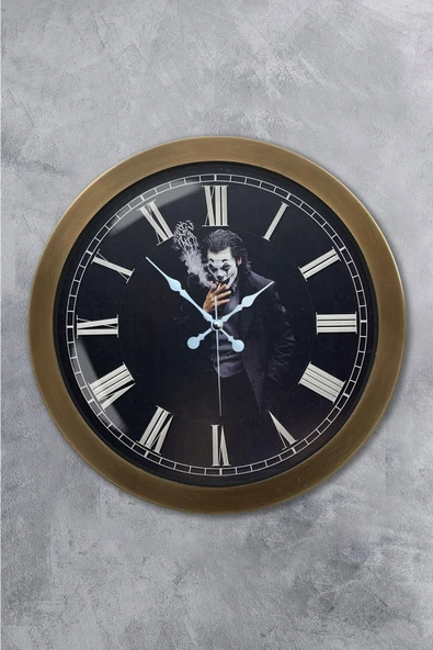 Platin Saat Hediyelik 36 cm Eskitme Metal Joker Duvar Saati
