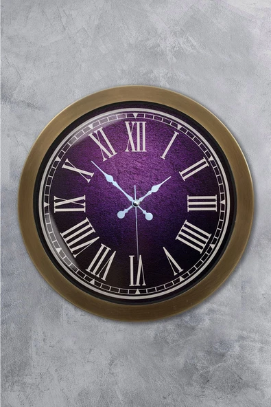 Platin Saat Hediyelik 36 cm Eskitme Metal Mor Duvar Saati