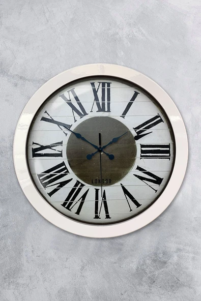 Platin Saat Hediyelik 36 Cm Beyaz Metal Royal Duvar Saati