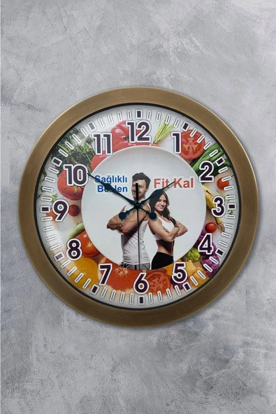 Platin Saat 36 cm Eskitme Metal Diyetisyen Duvar Saati
