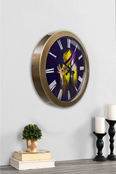 Platin Saat Hediyelik 36 Cm Eskitme Metal Maske Duvar Saati - 2