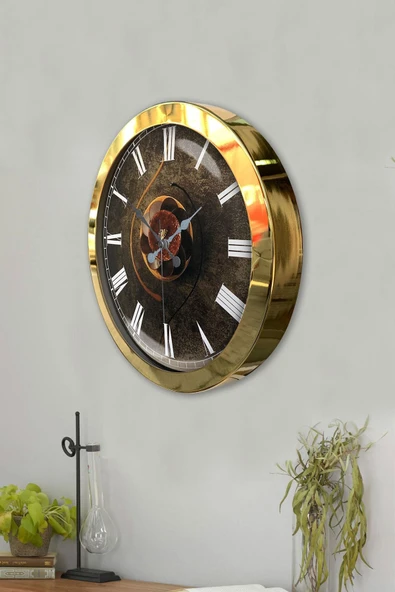 Platin Saat Hediyelik 36 Cm Gold Metal Mutfak Duvar Saati - 3