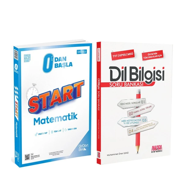 ÜçDörtBeş Yayınları 0 Dan Başla Start Matematik ve AKM Dil Bilgisi Soru Bankası Seti 2 Kitap