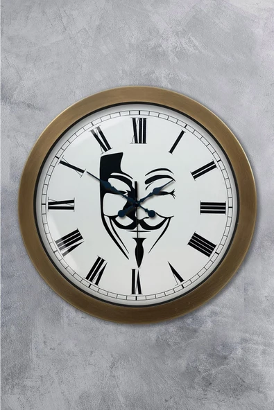 Platin Saat Hediyelik 36 Cm Eskitme Metal Maske Duvar Saati - 1