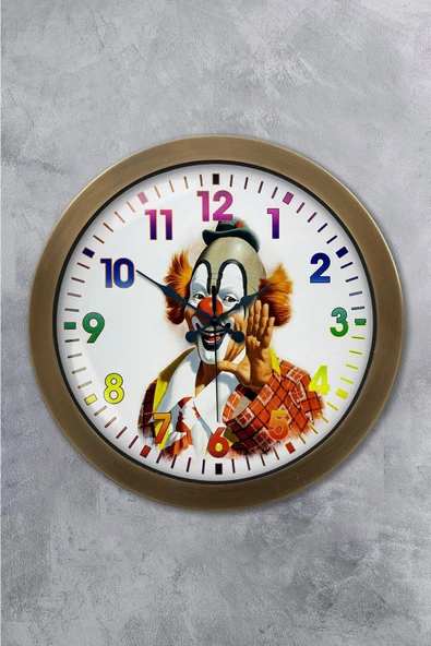 Platin Saat Hediyelik 36 Cm Eskitme Metal Palyaço Duvar Saati