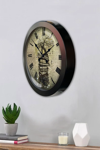 Platin Saat Hediyelik 36 Cm Siyah Metal Kitap Duvar Saati - 3