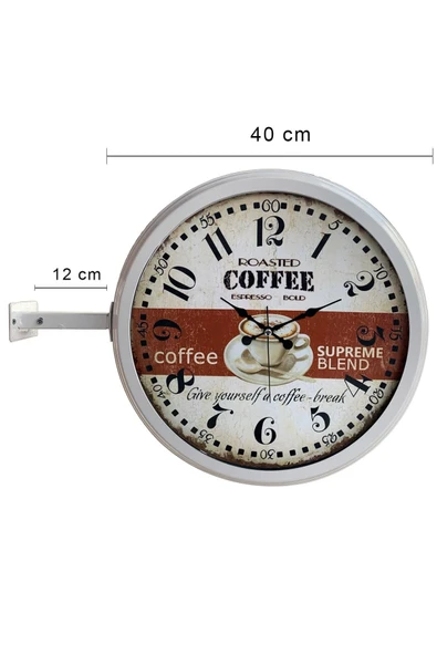 Platin Saat 40 Cm Beyaz Metal Espresso Istasyon Duvar Saati - 2