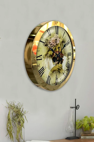 Platin Saat Hediyelik 36 Cm Gold Metal Romen Duvar Saati - 4