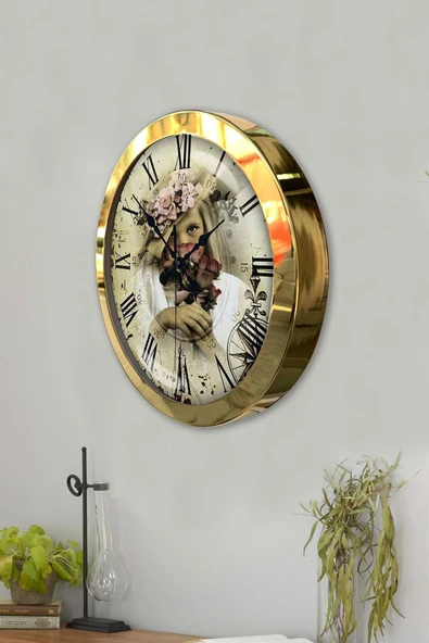 Platin Saat Hediyelik 36 Cm Gold Metal Romen Duvar Saati - 3