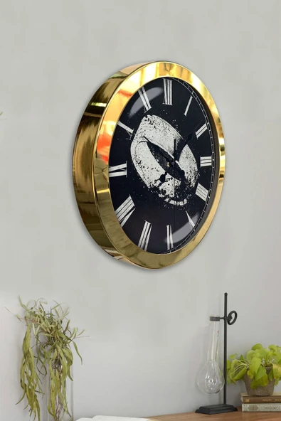 Platin Saat Hediyelik 36 Cm Gold Metal Yüzük Duvar Saati - 4