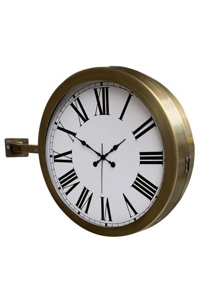 Platin Saat Hediyelik 36 Cm Eskitme Metal Roma Rakamlı Istasyon Duvar Saati
