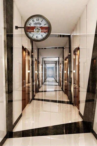 Platin Saat 36 Cm Eskitme Metal Espresso Istasyon Duvar Saati - 3