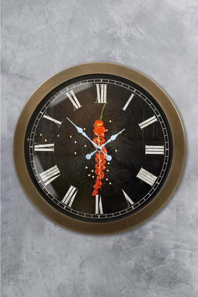 Platin Saat Eskitme Metal Mutfak Duvar Saati 36 cm